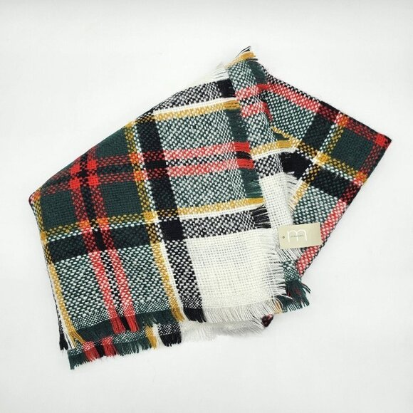 Maurices Plaid Blanket Scarf Womens One Size Red Green White Christmas Throw - Picture 2 of 4